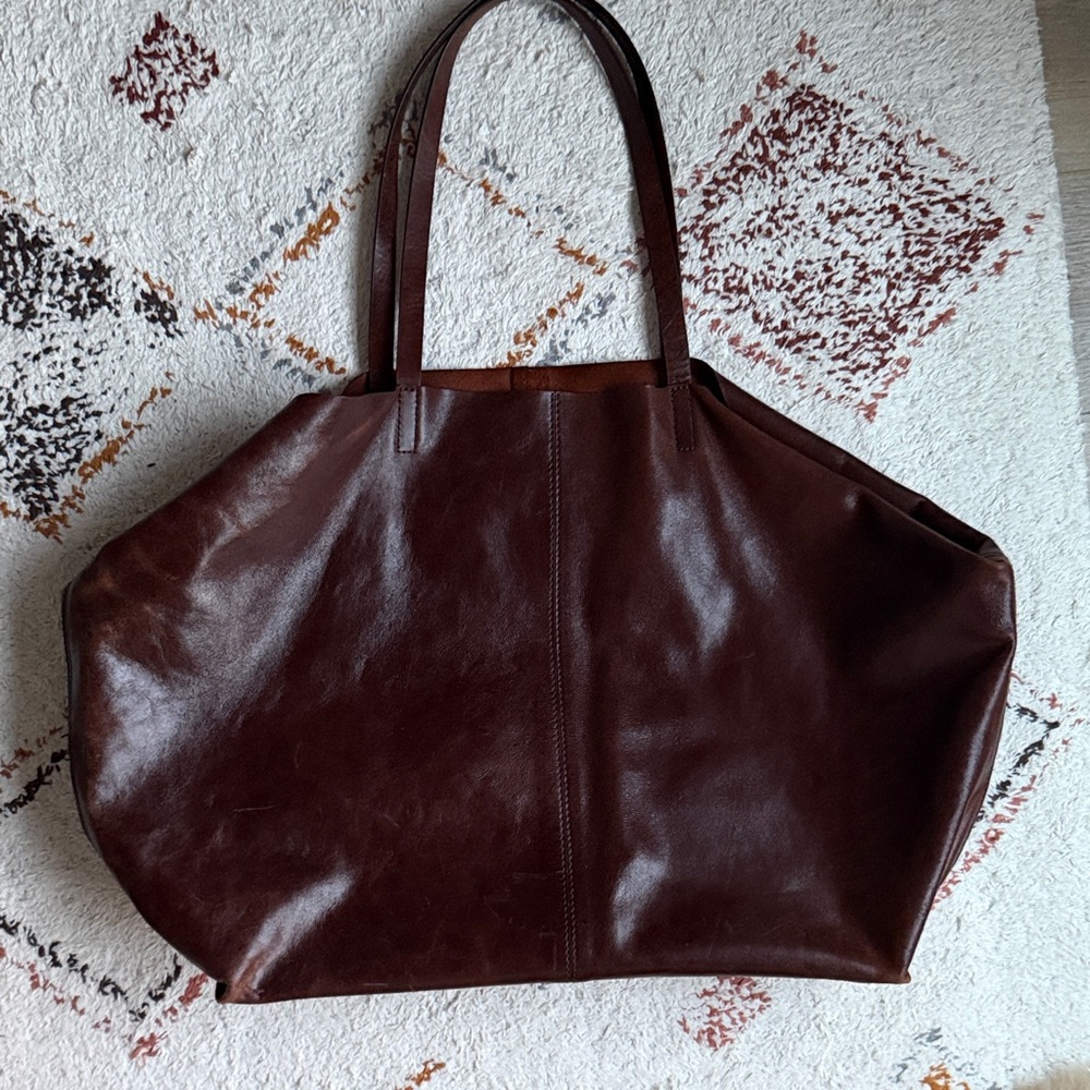 🪐 ZARA 🪐 Max Leather Tote Bag • Brown • One size only - Picture 14 of 16